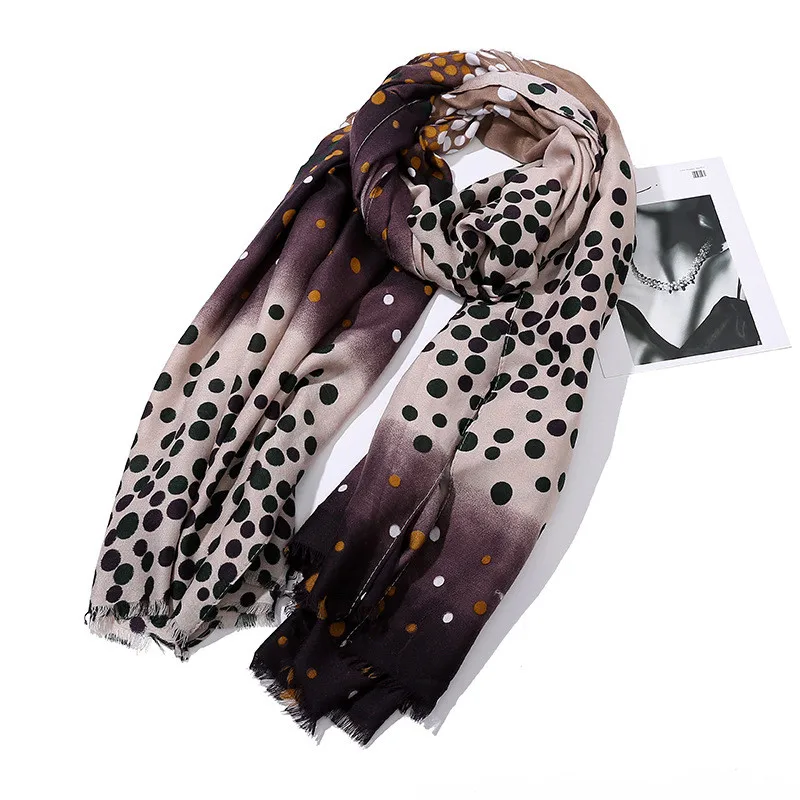 

New Design Women Scarf Cotton Soft Velvet Dot Printing Scarves Large Size Gradient Color Echarpe Fringed Brim Silk Print Foulard