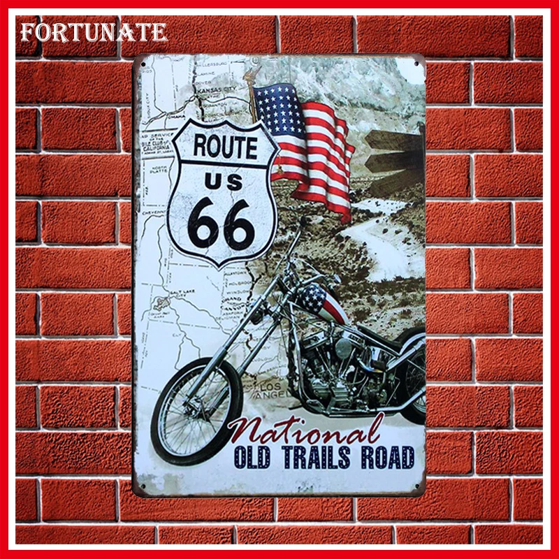 Hot Motorcycle Route 66 Retro Sign Metal Signs Home Decor Vintage Tin Signs Pub Vintage Decorative Plates Metal Wall Art Plaques