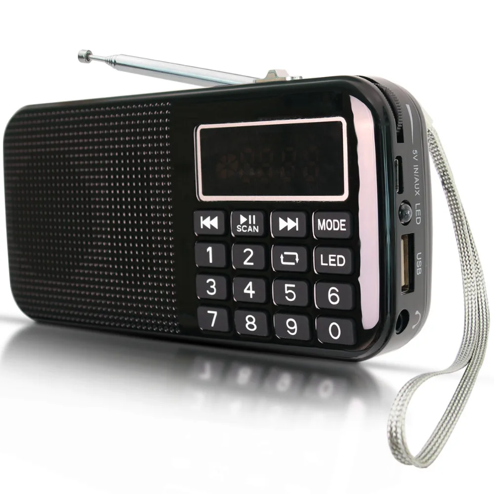 PRUNUS Portable Large Battery Capacity (3000mAh) Rechargeable FM SD USB MP3 Radio with Emergency