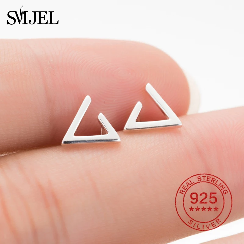 

SMJEL New Simple Mini Triangle Earrings For Women Gift 925 Sterling Silver Jewelry Small Stud Earrings Temperament Brincos
