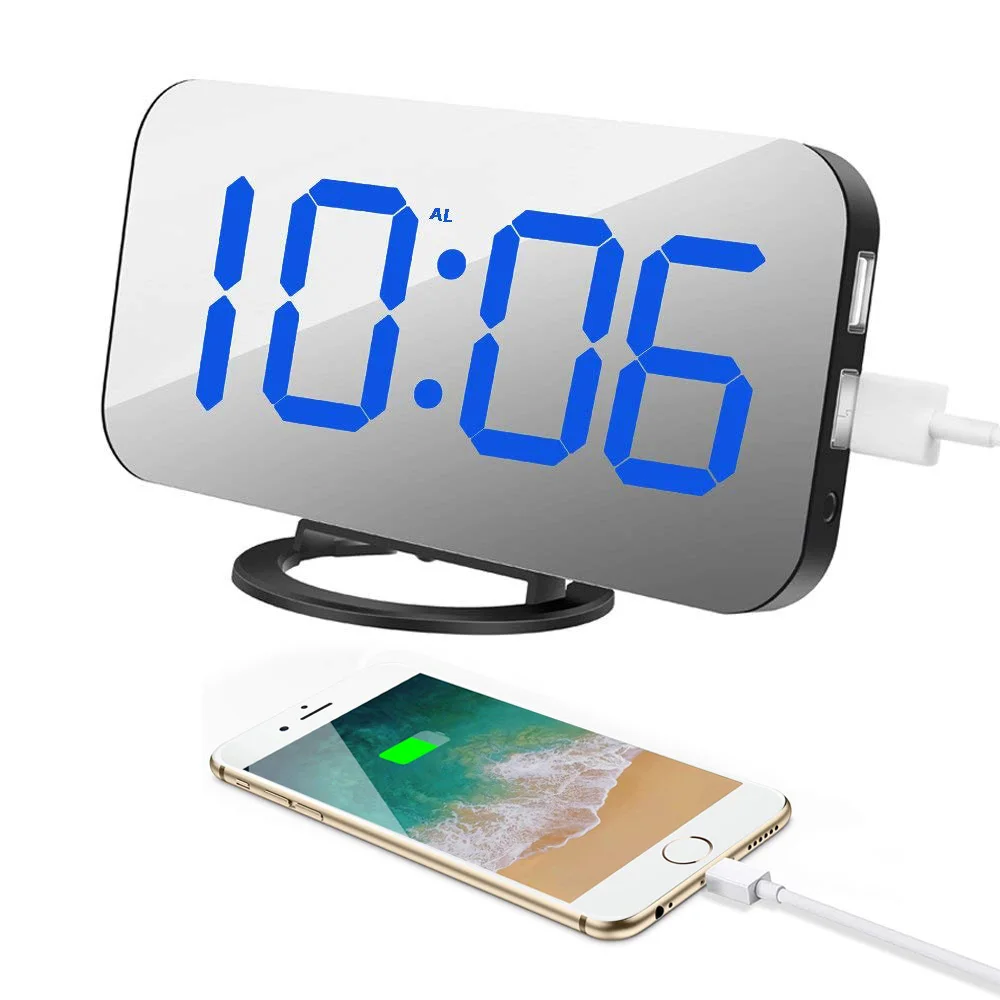 

Digital Alarm Clock 6.5'' Large Display Makeup Mirror Alarm Clock with USB Charger Dimmer Snooze LED Clock for Home Office Decor