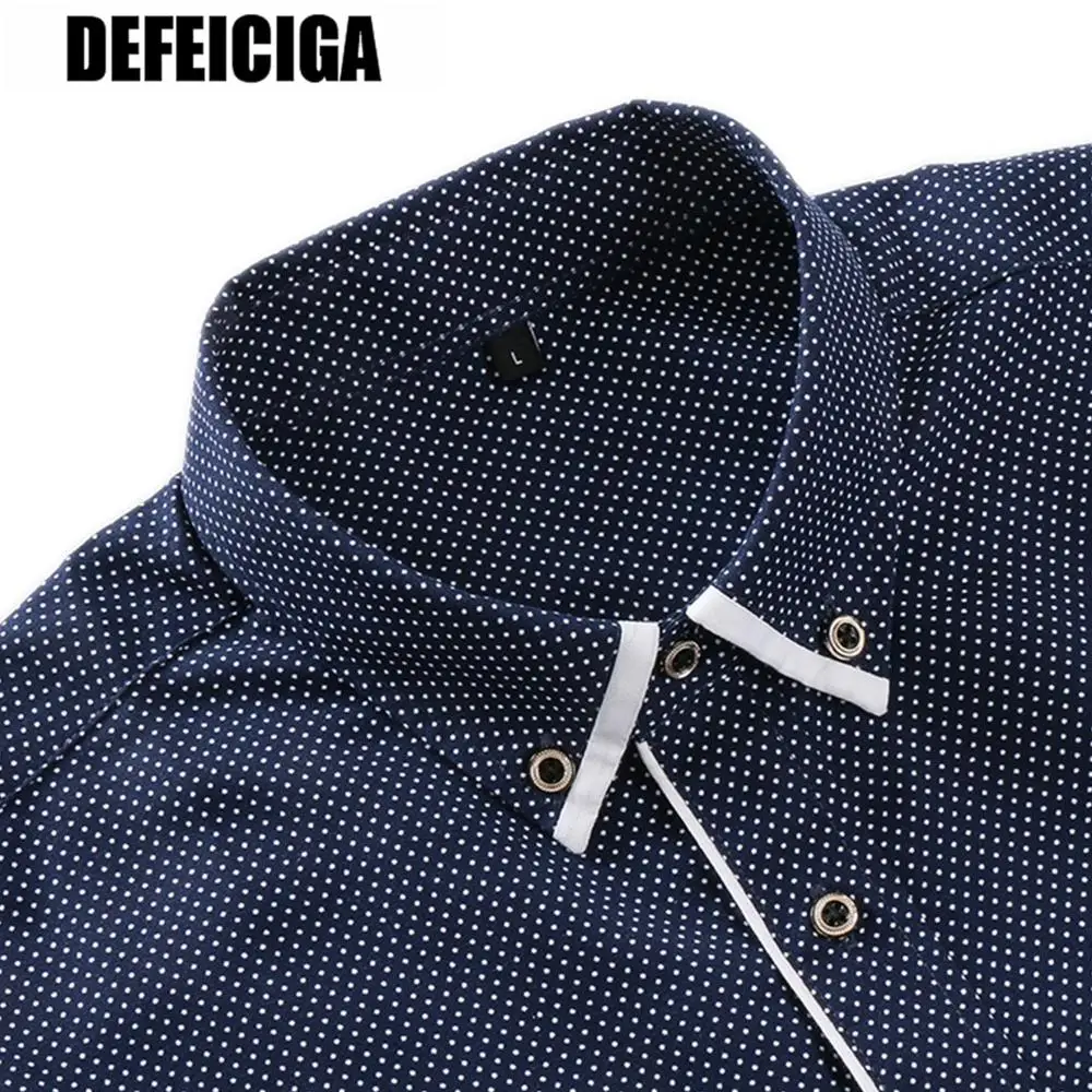 

2019 DEFEICIGA New Arrival Men Shirt Long Sleeved Business Casual Shirt Twill Blue Polka Dot Print Brand Formal Shirts 053