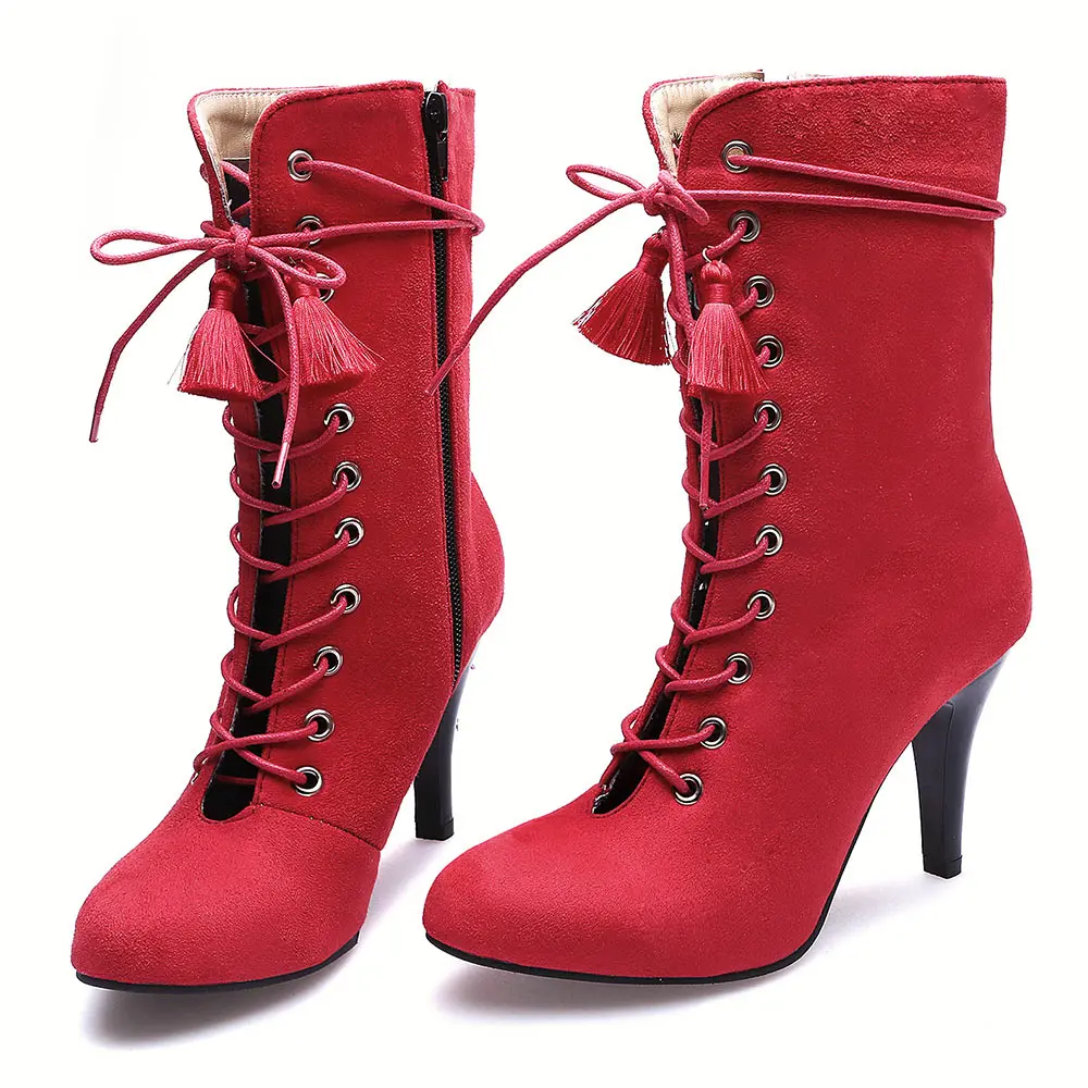 Lasyarrow Брендовая обувь женские туфли на высоком каблуке пикантная женская обувь с перекрёстной шнуровкой мотоботы обувь женские ботинки с