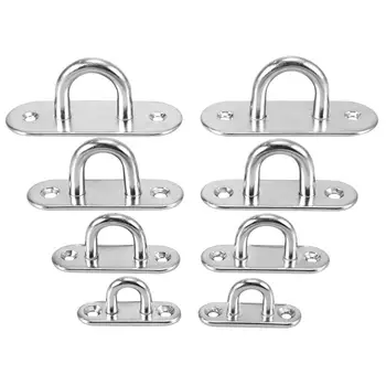 

8 Pcs Stainless Steel Oblong Pad Eye Plate Staple Ring Hook Loop U-shaped Design Screws Mount Hook Hanger