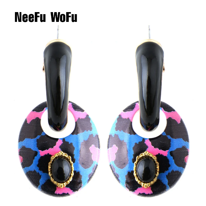 

NeeFu WoFu Drop Big Earring Oval Tiger Long Earrings Zinc alloy Drip oil Large Brinco Printing Ear Tijger Oorbellen