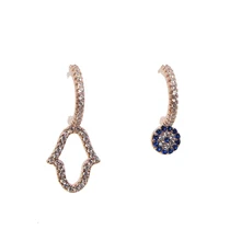 Турецкие новейшие серьги супер модный дизайн Асимметричный сглаза Fatima женские голубой прозрачный Цирконий Свадебные серьги «Хамса»