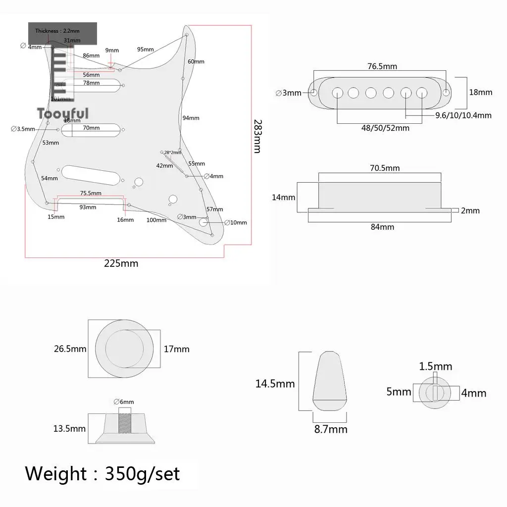 Tooyful 3-ply SSS Prewired Pickups Pickguard Scratch Plate with Screws Set for Strat ST Guitar Replacement Parts