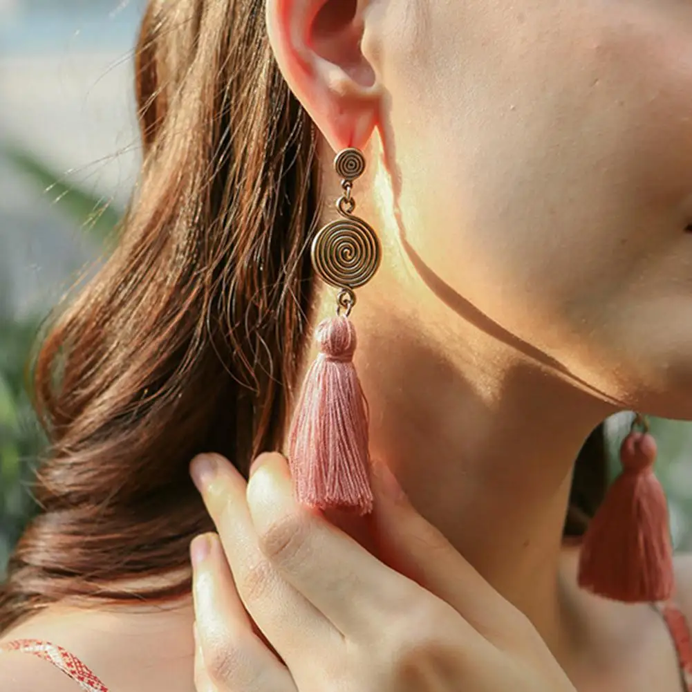 Bohemia Spiral Tassel Long Dangle Drop Women Stud Earrings Party Jewelry Gift | Украшения и аксессуары