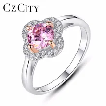 CZCITY 4 Size Authentic 925 Sterling Silver Pink CZ Simple Finger Ring for Women Two Color