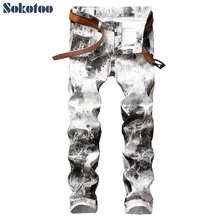 Sokotoo herrenmode tinte weiß lackiert print hosen Schlank stretch denim jeans