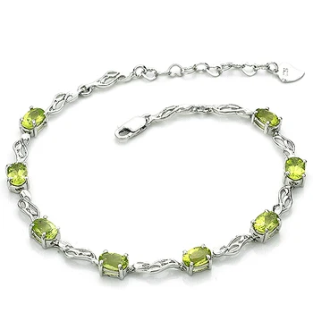 

Natural Peridot Bracelet 925 Sterling silver Woman Fine Elegant Green Gem Jewelry Girl Birthstone Valentine Gift sb0006p