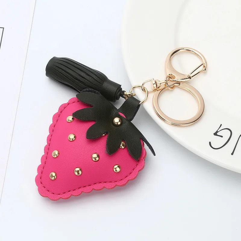 leather strawberry keychain fluffy keychain leather keychain 1piecesin