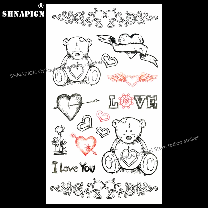

SHNAPIGN Love Teddy Bear Child Temporary Body Art Flash Tattoo Sticker 10*17cm Waterproof painless Henna selfie Tatoo stickers
