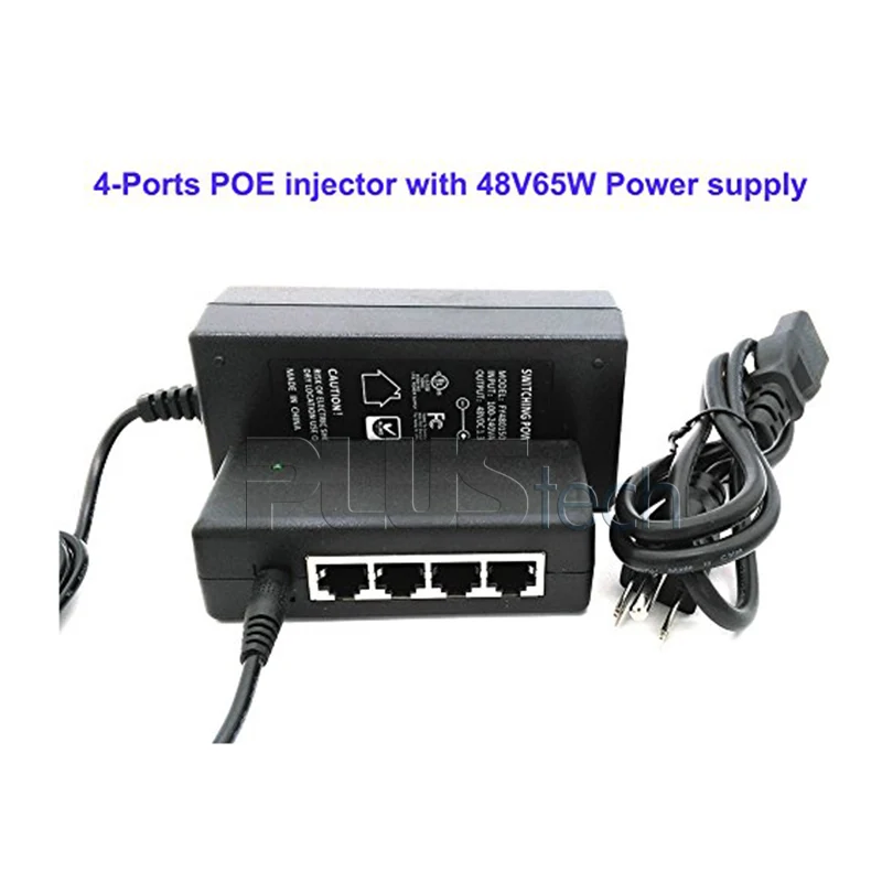 4 порта Пассивный Power over ethernet PoE инжектор адаптер с 48V65W блоком питания для IP камер