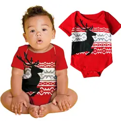 Рождественский хлопковый комбинезон для новорожденных мальчиков и девочек, Детский новогодний Модный комбинезон с короткими рукавами