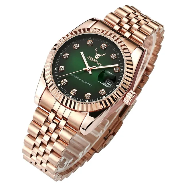 Men watch Deerfun brand business Military diamond rose golden calendar luxury waterproof quartz wristwatch Relogio Masculino - Цвет: 5