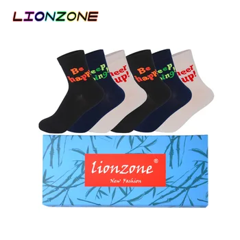 

LIONZONE 6Pairs/Lot Cute Women Socks With Exciting Slogan Letters Daily Leisure Bamboo Calcetines Divertidos With Gift Box