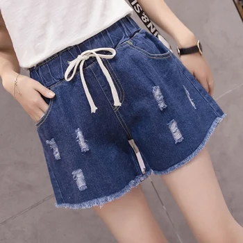 

Denim Shorts Summer Plus Size 7XL Women Elastic Waist Loose Thin Hole Denim Shorts 2019 Fashion Slim Ladies Denim Shorts JIA297