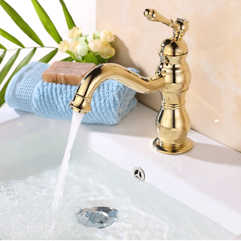 

Single Handle Bathroom Sink Faucet Lavatory Faucet Basin Vanity Sink Faucet Contemporary One Hole Deck Amount, Polished Gold