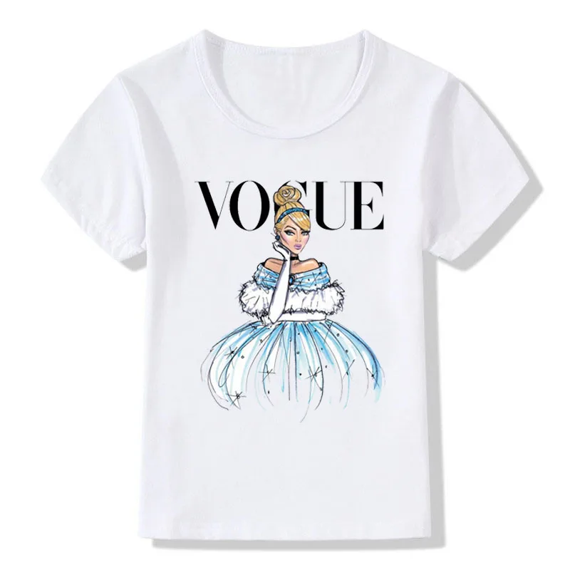 Модная футболка принцессы с принтом для девочек; забавная повседневная детская одежда с героями мультфильмов; летняя белая футболка для малышей; одежда для детей; CT-1901