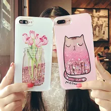 Cartoon Cat Flower Perfume Bottle Quicksand Dynamic Liquid Glitter Phone Case For iPhone 6 6s Plus Cases For Iphone 7 plus Case