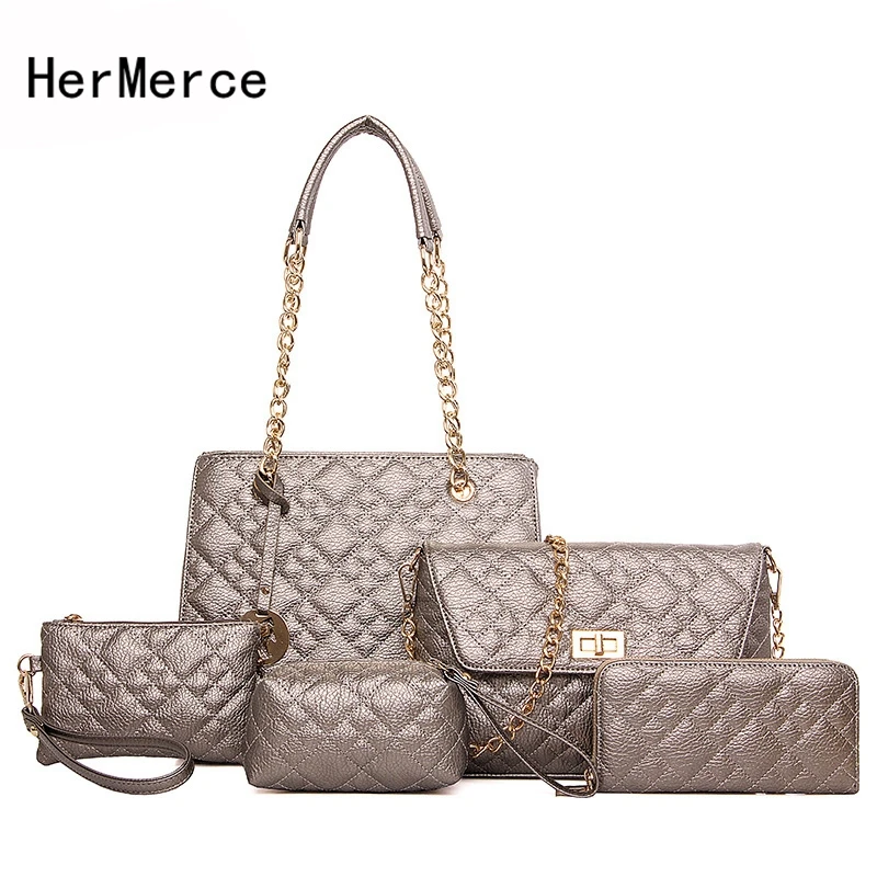 0 : Buy HerMerce 5 PCS/Set Women Shoulder Bag Diamond Lattice Composite Bag Stone ...
