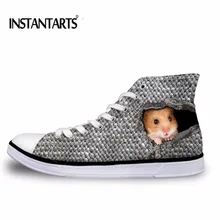 

INSTANTARTS Hemp Rope Design Cute Hamster 3D Prints Women's High Top Canvas Shoes Lace Up Flat Casual Vulcanize Shoes Size 35-43