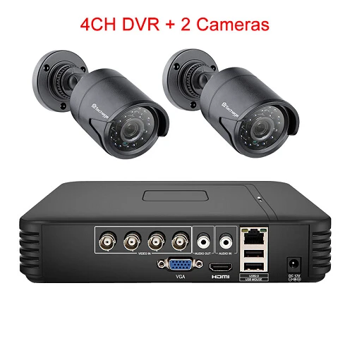 Techage 4CH 1080N AHD DVR CCTV система безопасности 1080 P 2.0MP ИК ночного видения комнатная наружная камера видео набор для наблюдения DIY Kit - Цвет: 4CH DVR 2 Cameras