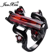 Junxin joyería punky s style red circón anillo de piedra negro gold filled anillos de dedo para las mujeres bijoux bohemio del partido único