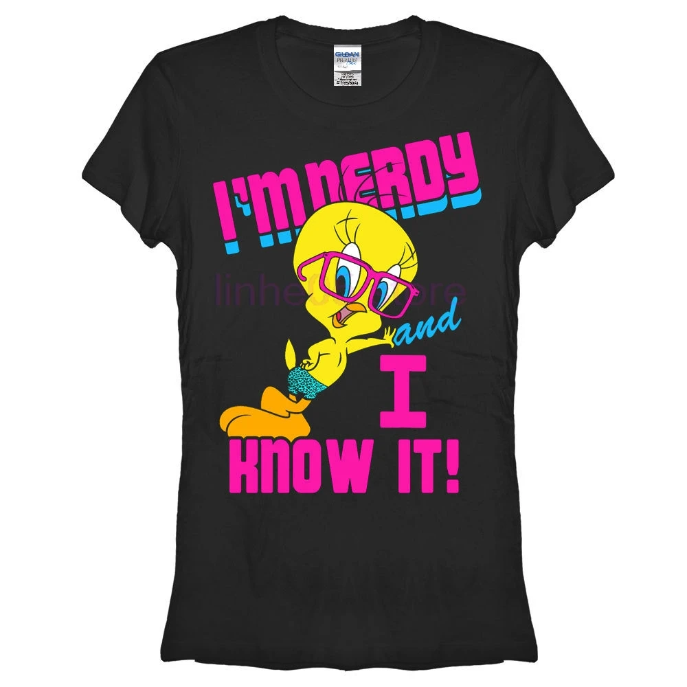 

Gildan men Lovely Style Hot Sale Shirt Brand Looney Tunes Tweety Bird Nerdy And I Know It Juniors Graphic T Shirt