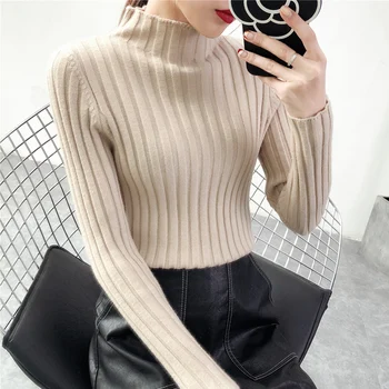 

2020 Half turtleneck female thick long sleeved turtleneck jacket sweater slim all-match