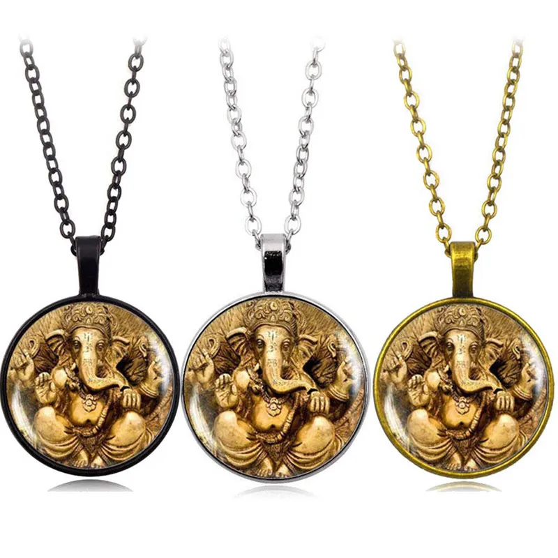 Indian Ganapati Necklace Ganesha Statue God Necklace Vintage Alloy