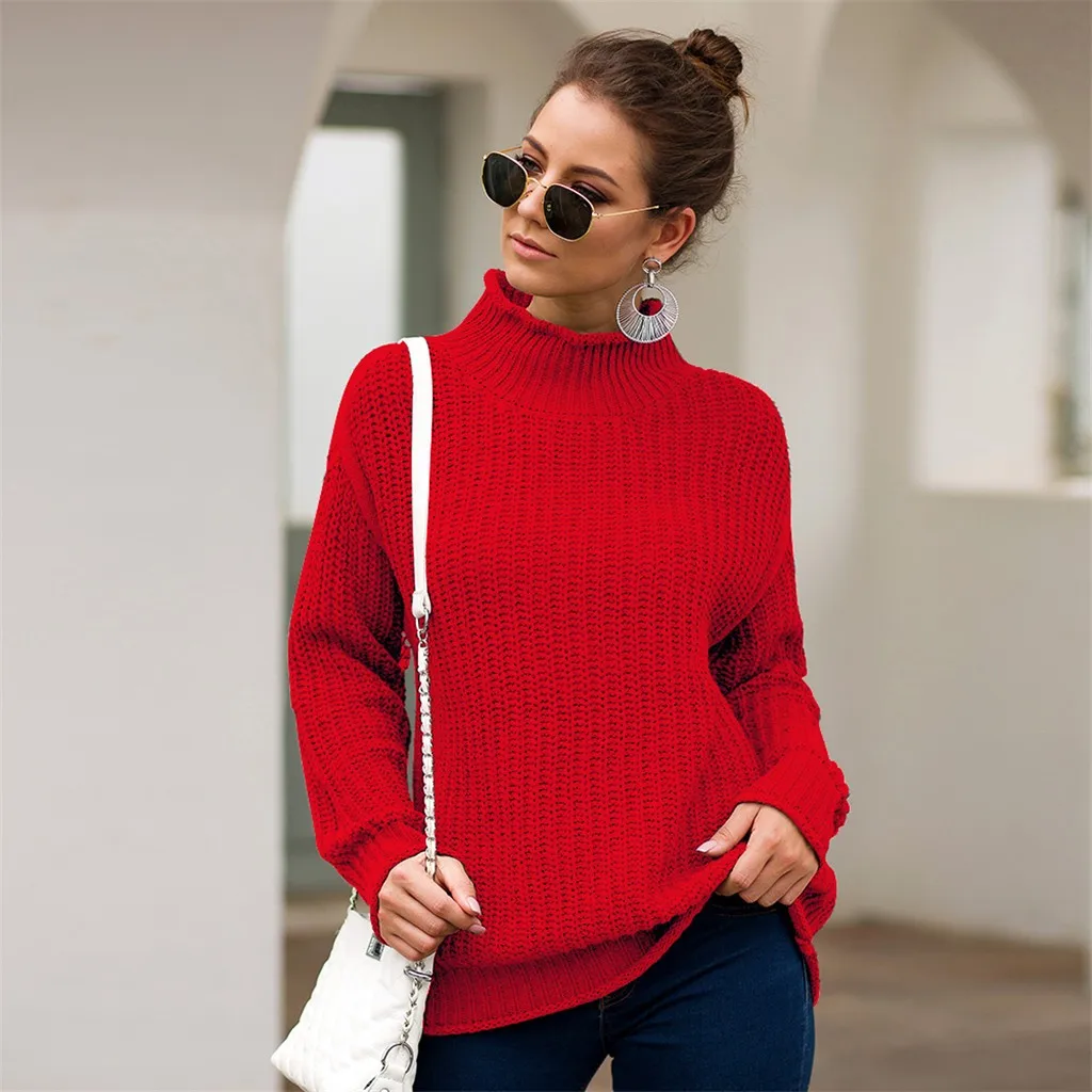 

Autumn Winter Fashion Knitted Sweater Blouse Ladies Casual Turtleneck Basic Sweatershirt Top Female Women's Long Sleeve Pullover