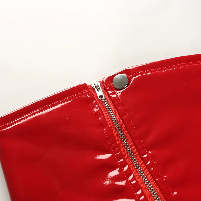 Focal20 Streetwear Women Zipper Sexy Strapless Tube Top Fashion Cropped Leather Tube Tops Causal Skinny Tube Top