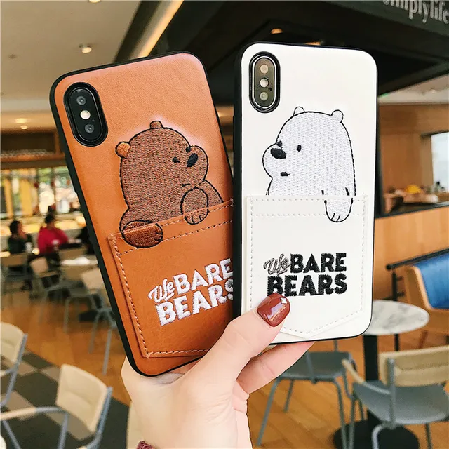 Luxury Leather Cartoon Bear Phone Case For All iPhone