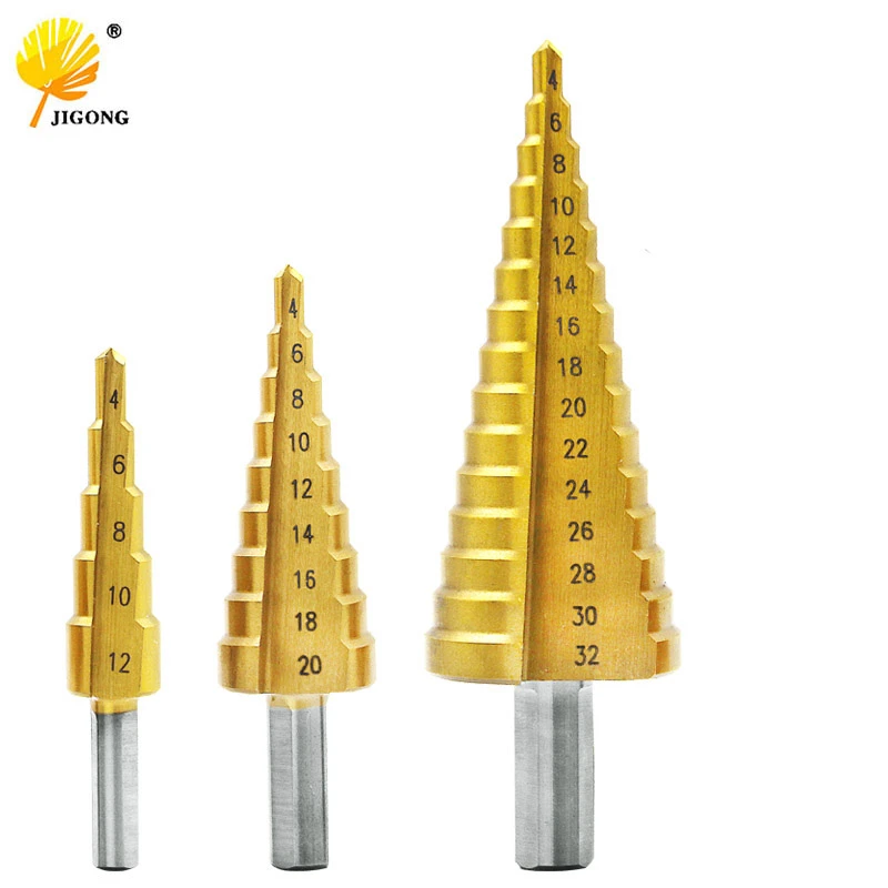 Meichoon Step Drill Bit Set 4-12mm//4-20mm//4-32mm HSS Titanium Triangle Handle Pagoda Drill for Carbon Steel PVC Boards and Wood DC09 Insulation Boards Sheet Iron