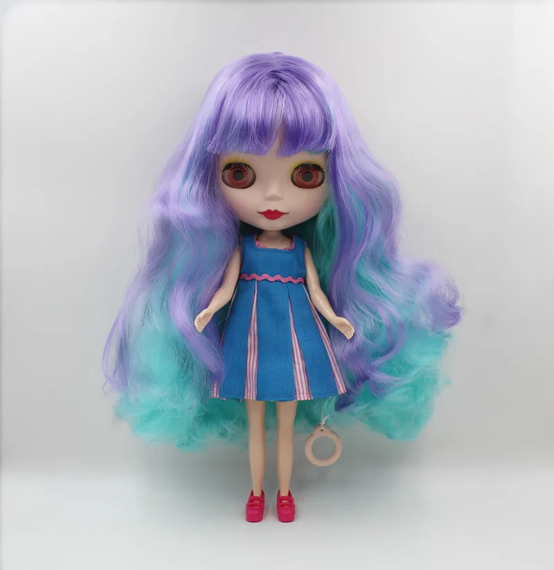 Blygirl, Блит куклы, фиолетовый светло-зеленый волнистые Удары, матовая поверхность, нормальной тела, 7, 1/6 куклы, 30 см, может быть заменен
