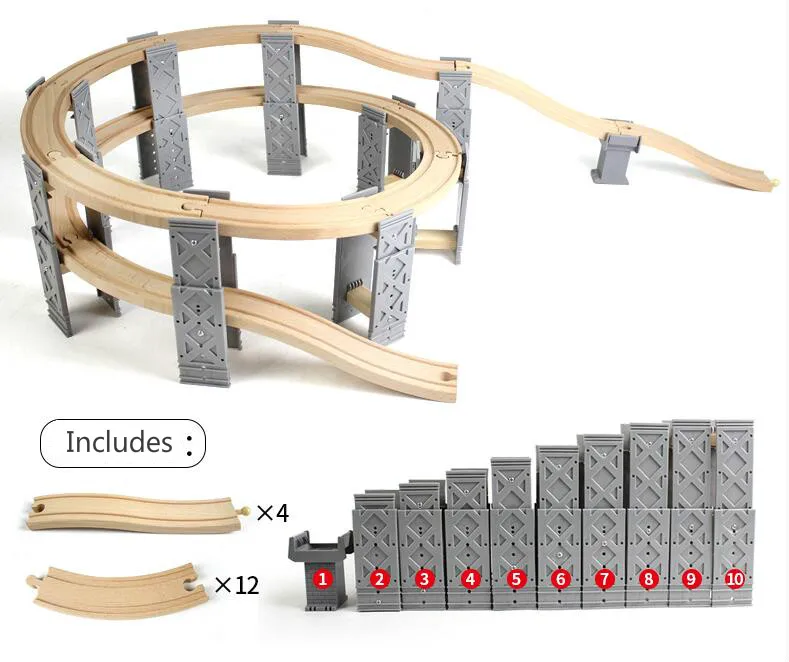 Деревянная железная дорога железнодорожный мост аксессуары трек компонент поезда образовательный игрушечный тоннель мост - Цвет: 26pcs Whole Set