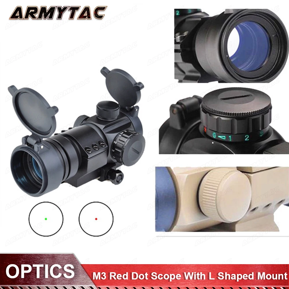 

AT M3 Red Dot Hunting Scope Collimator Sight Rifle Reflex Shooting L Shaped Mount For Air gun AO3010