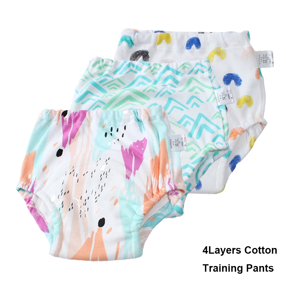 

3PCS Baby Infant Toddler Training Pants Waterproof 4Layers Reusable Diapers Cloth Nappies Printed Cotton Baby Underwear Panties