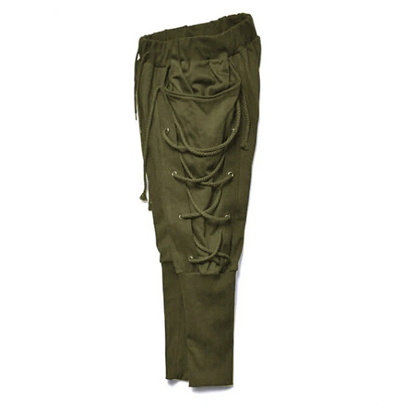 Новая мода ретро средневековые Viking штаны навигатора мужские повседневные свободные брюки мужские боковые на шнуровке брюки - Цвет: ArmyGreen