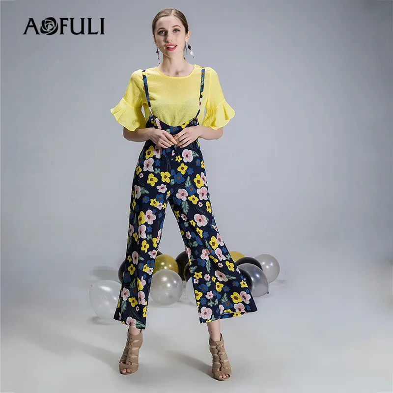 AOFULI L XXXL 4xl 5xl Плюс размер женский 2 шт. брюки набор 2018 Лето Топы с рукавом бабочка и