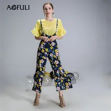 AOFULI L XXXL 4xl 5xl Плюс размер женский 2 шт. брюки набор 2018 Лето Топы с