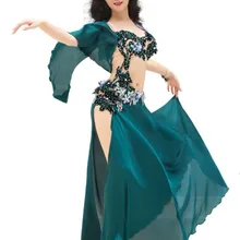 Роскошный костюм ручной работы с алмазным бисером для танца живота, комплект для взрослых женщин, костюм для восточных танцев, комплект с бюстгальтером и длинной юбкой L