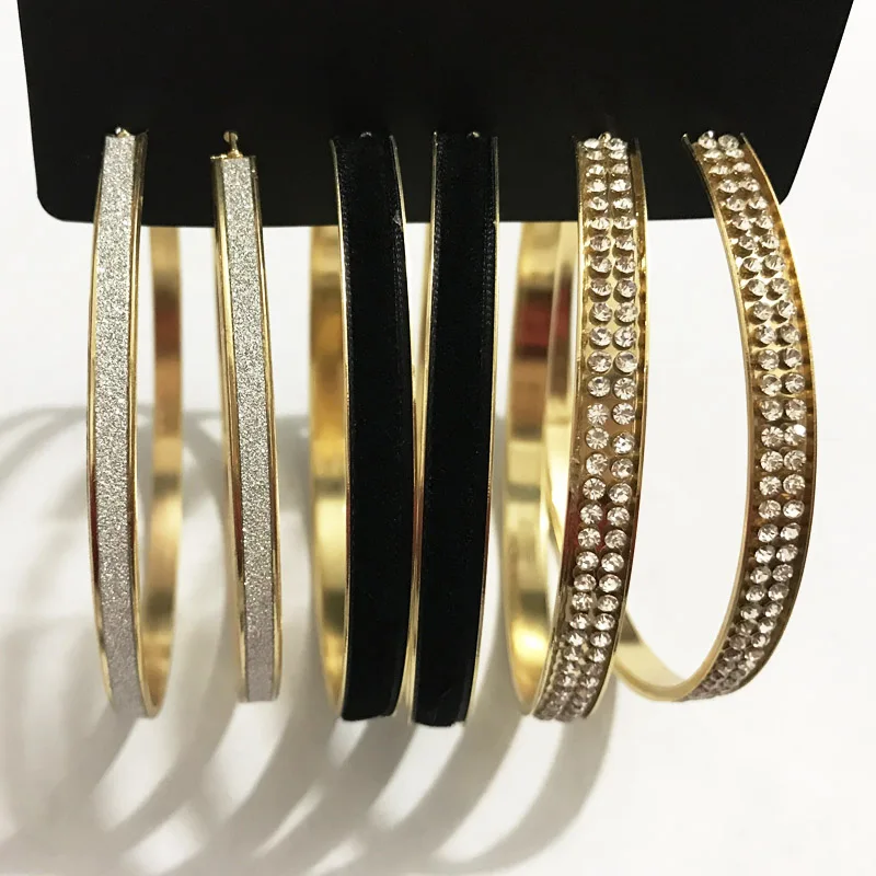 

Gothletic 80MM Big Hoop Earrings 3prs/Set Velvet Rhinestone Inlaying Round Circle Earrings for Women Brincos Fashion Jewelry