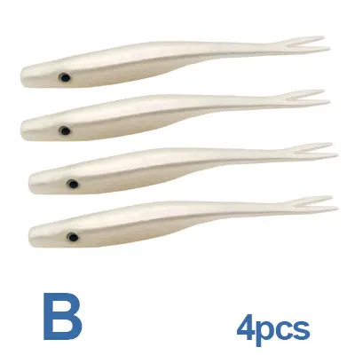 4 шт./лот, мягкие рыболовные приманки с вилкой и хвостом, искусственные приманки, двойные цвета, 6,5 г, 11,8 см, мягкие приманки, бионические приманки, рыболовные снасти - Цвет: B