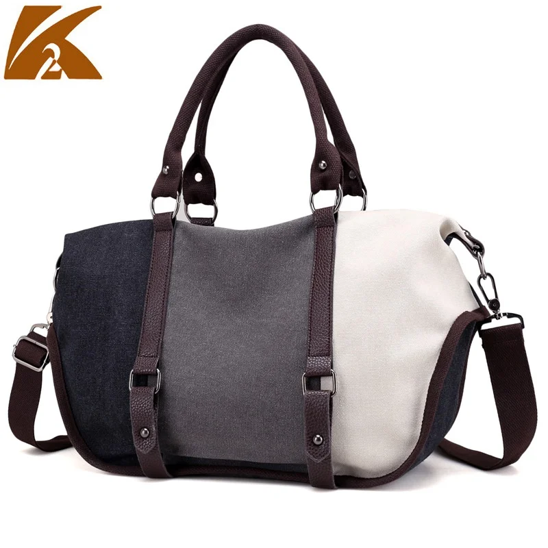 

KVKY New Fashion Patchwork Canvas Handbag Women Shoulder Bags Casual Large Capacity Messenger Bag
