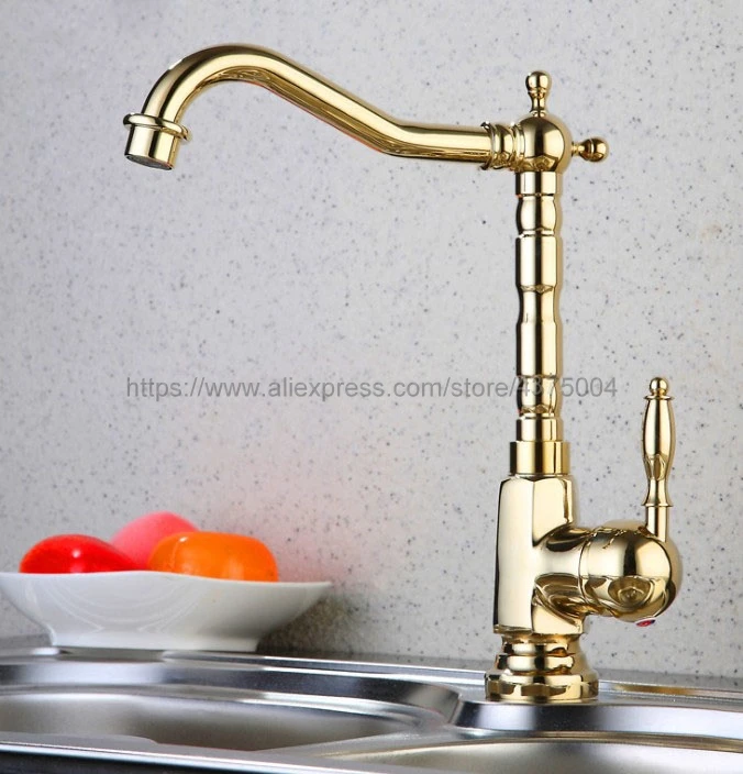 Polished Gold kitchen faucet single handle single hole kitchen tap 360 ...