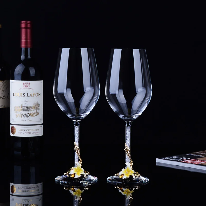 Originality Red Wine Glass K9 Crystal Goblet Enamel Colors Red Wine Cup Marry Gift Wine Glass 2 Piece/Kits Lead Free Glass