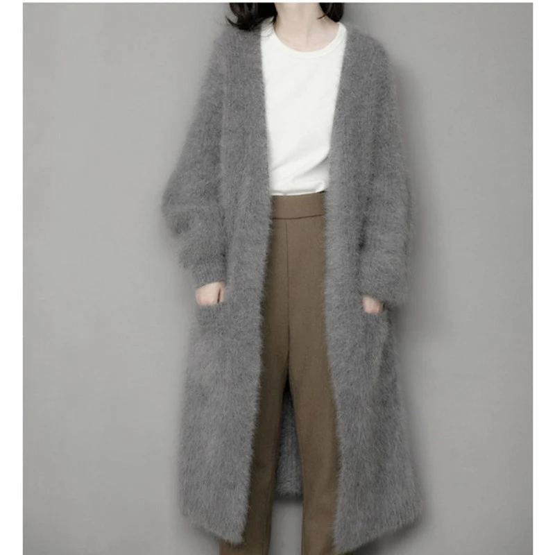 

Genuine mink cashmere sweater women pure cashmere cardigan knitted mink cashmere winter long fur coat free shipping S1226